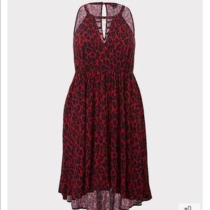Torrid RED LEOPARD O-RING CHALLIS SKATER DRESS NWT 2X 18/20. New. No tags